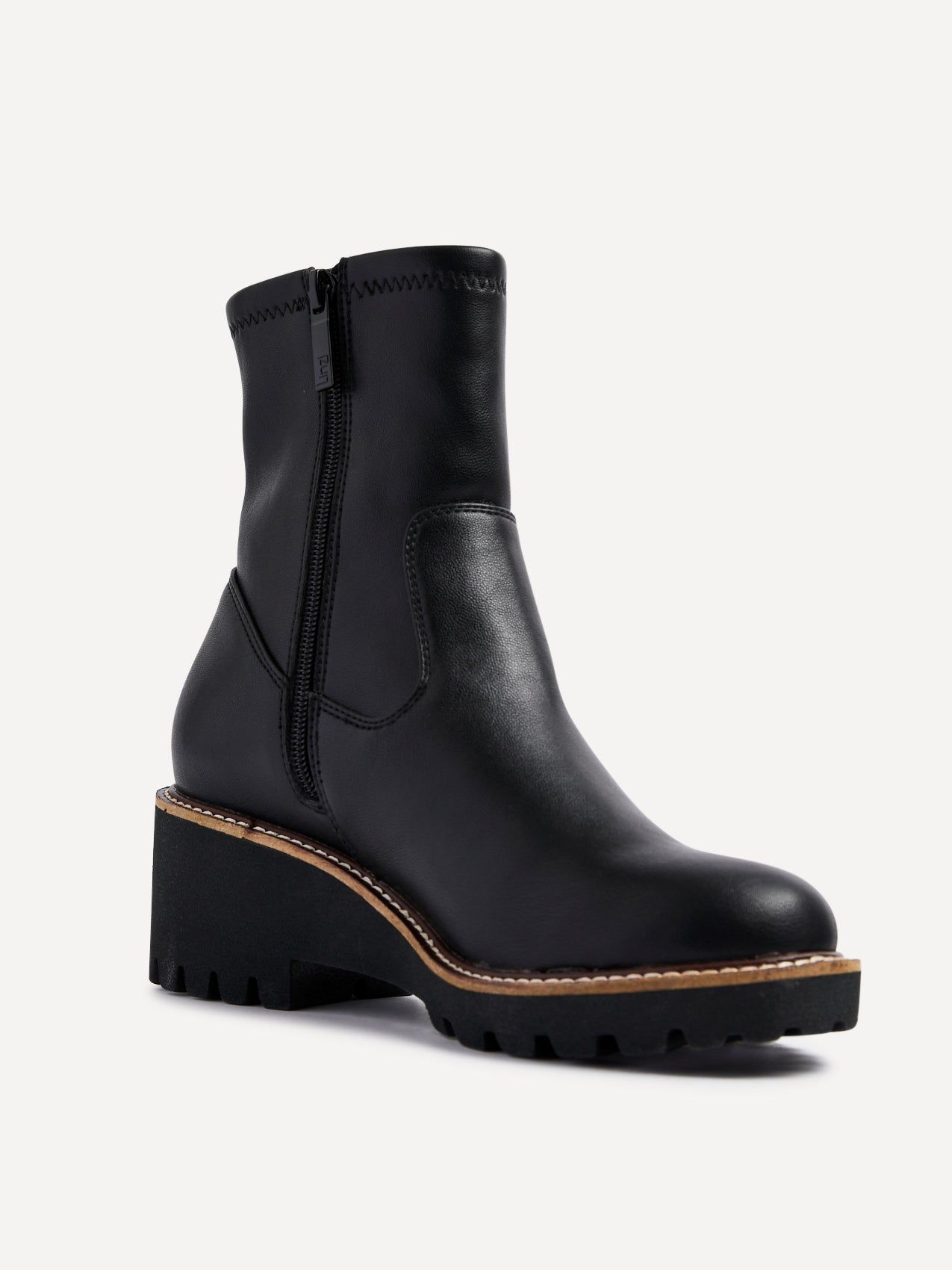 Linzi Trish Black Faux Leather Wedged Heel Ankle Boot image 5