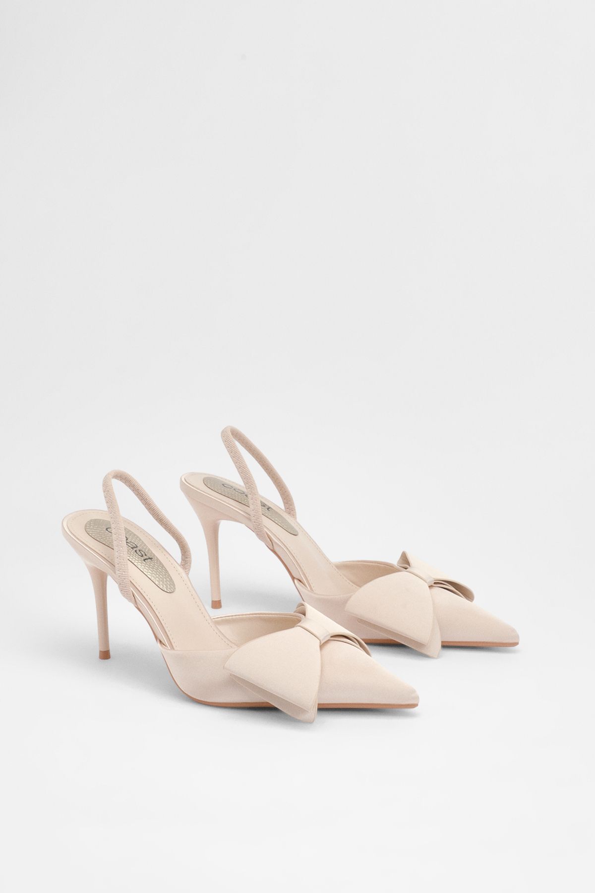 Coast Charlotte Satin Bow Detail Slingback Heeled Court Shoes Beige