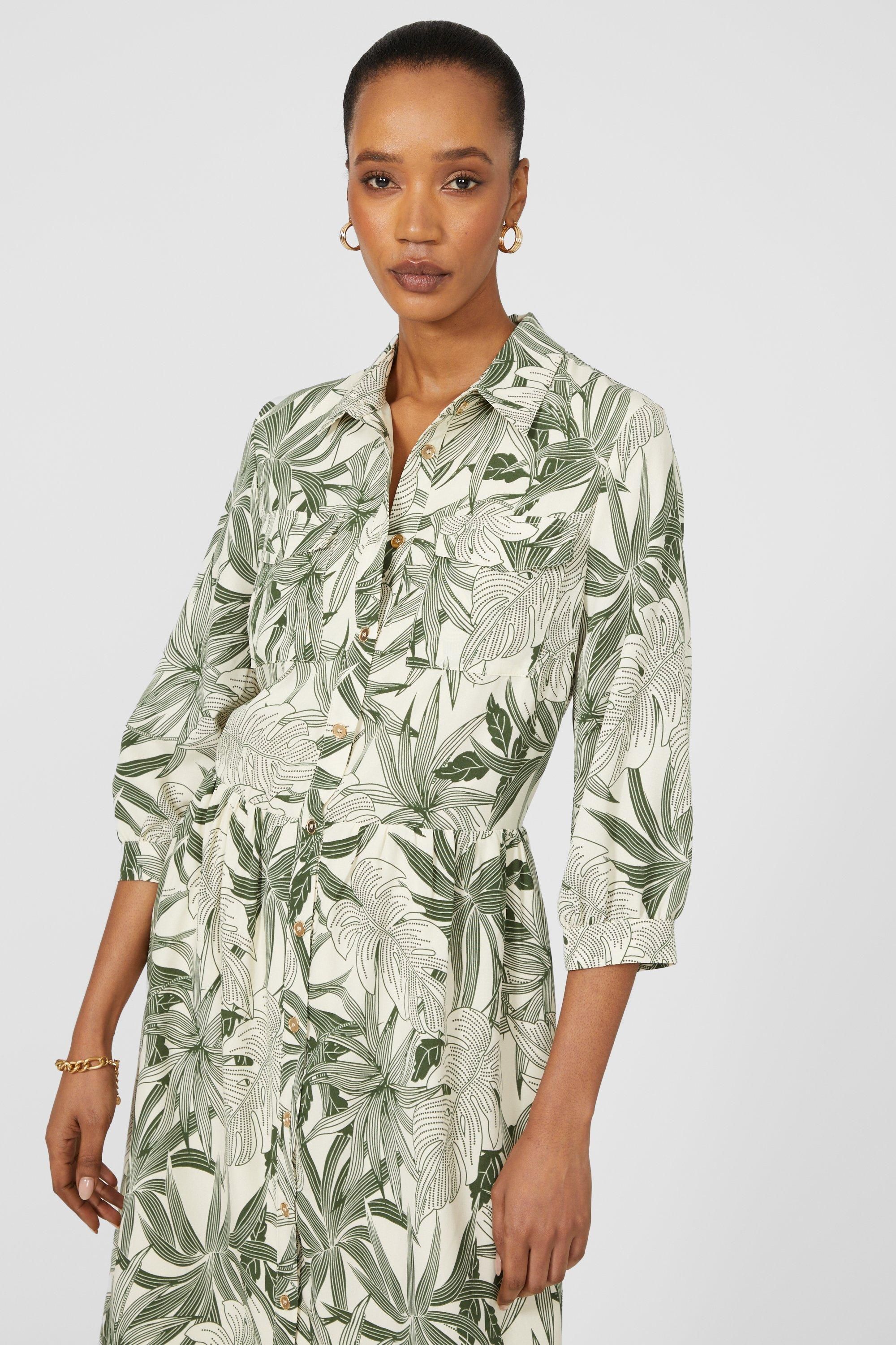 Principles Khaki Leaf Printed Midi Shirt Dress Khaki image 2