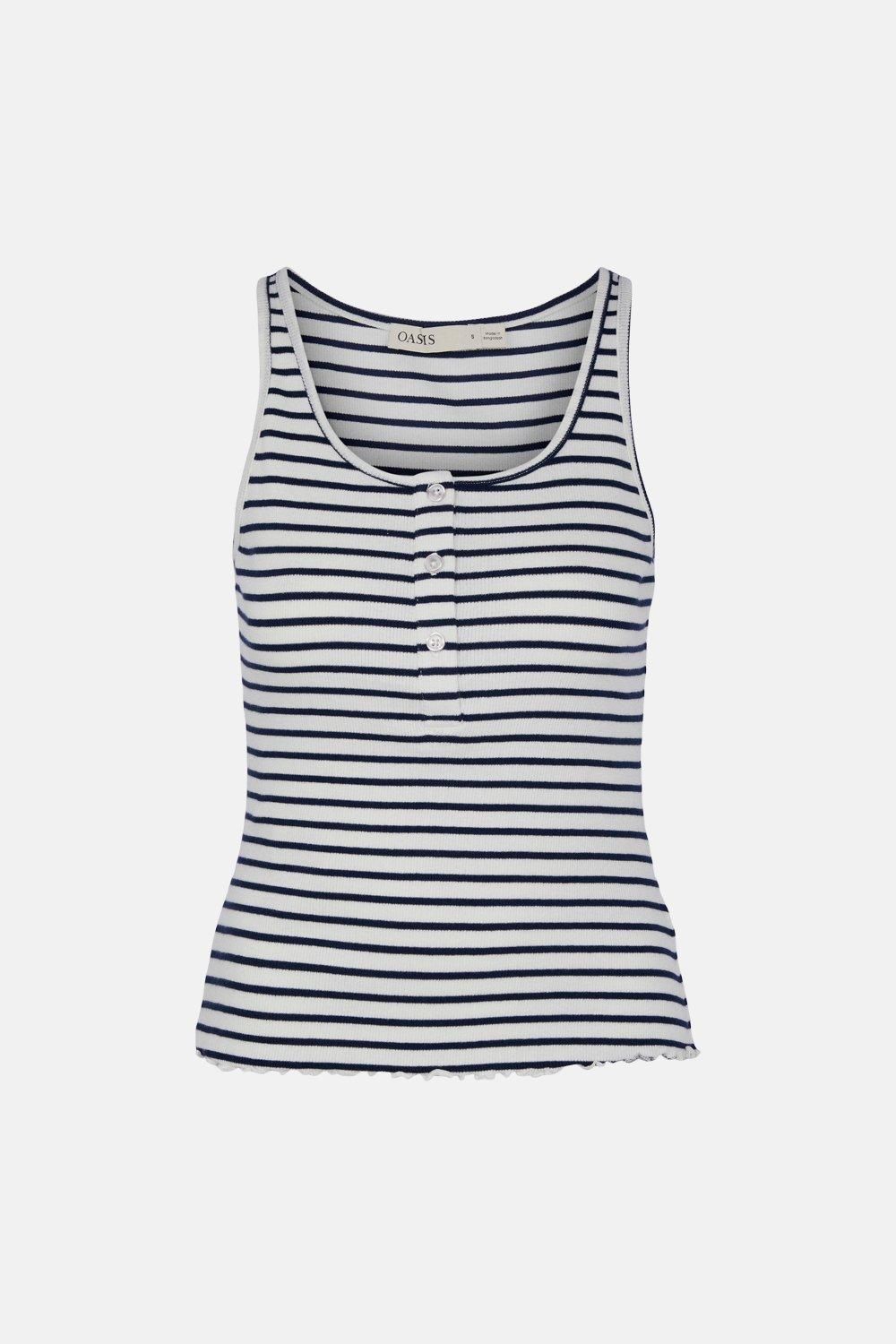 Oasis Cotton Stripe Rib Scoop Neck Vest Navy image 5