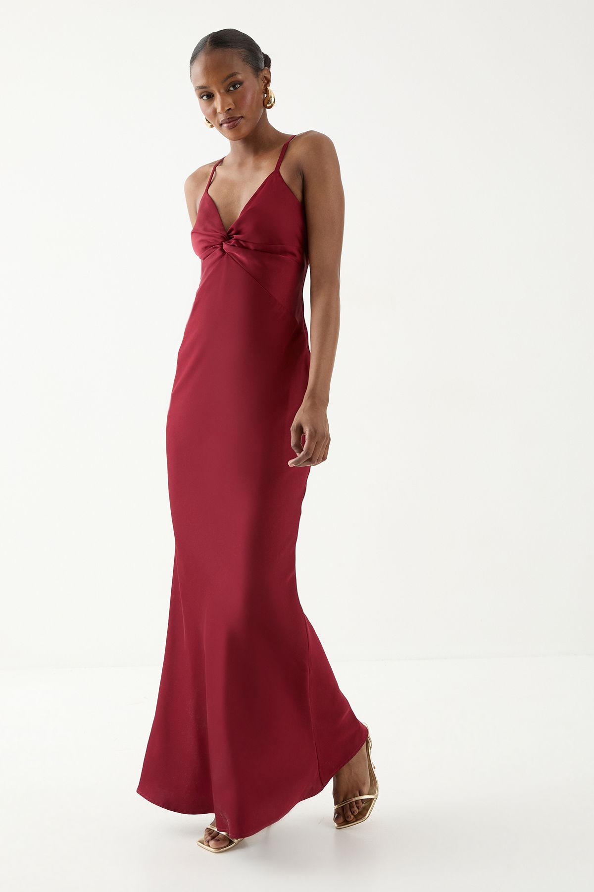 MissPap Knot Detail Strappy Bridesmaid Dress Red