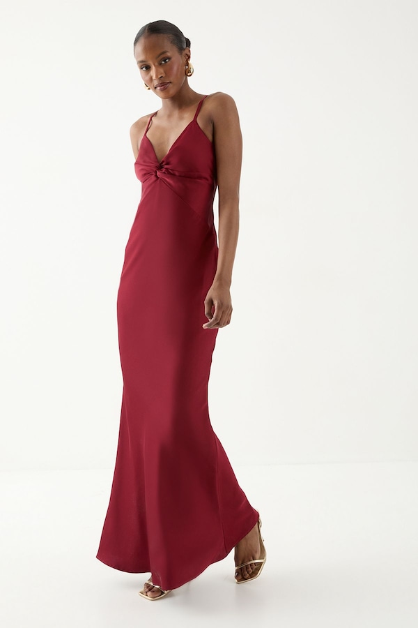 MissPap Knot Detail Strappy Bridesmaid Dress Red