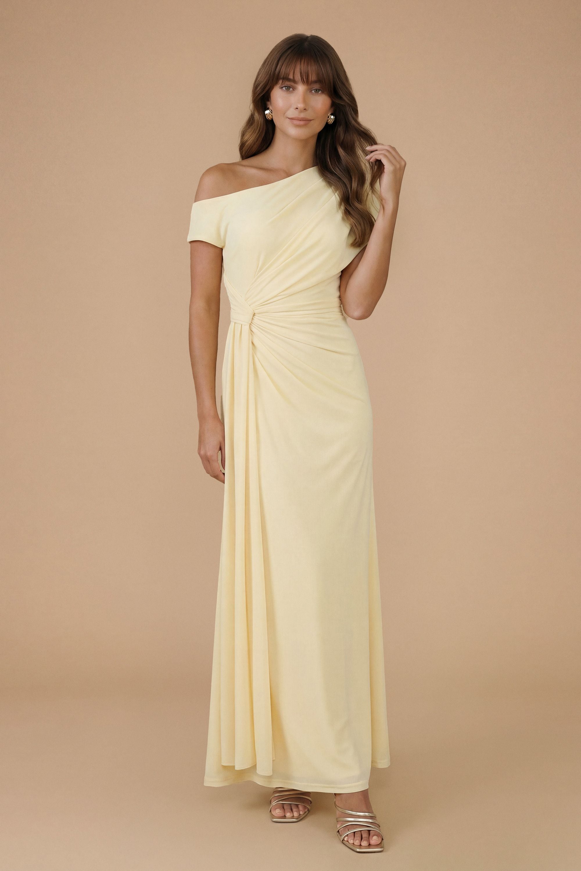 Oasis Mesh and Satin Drop Shoulder Bridesmaid Dress Butter