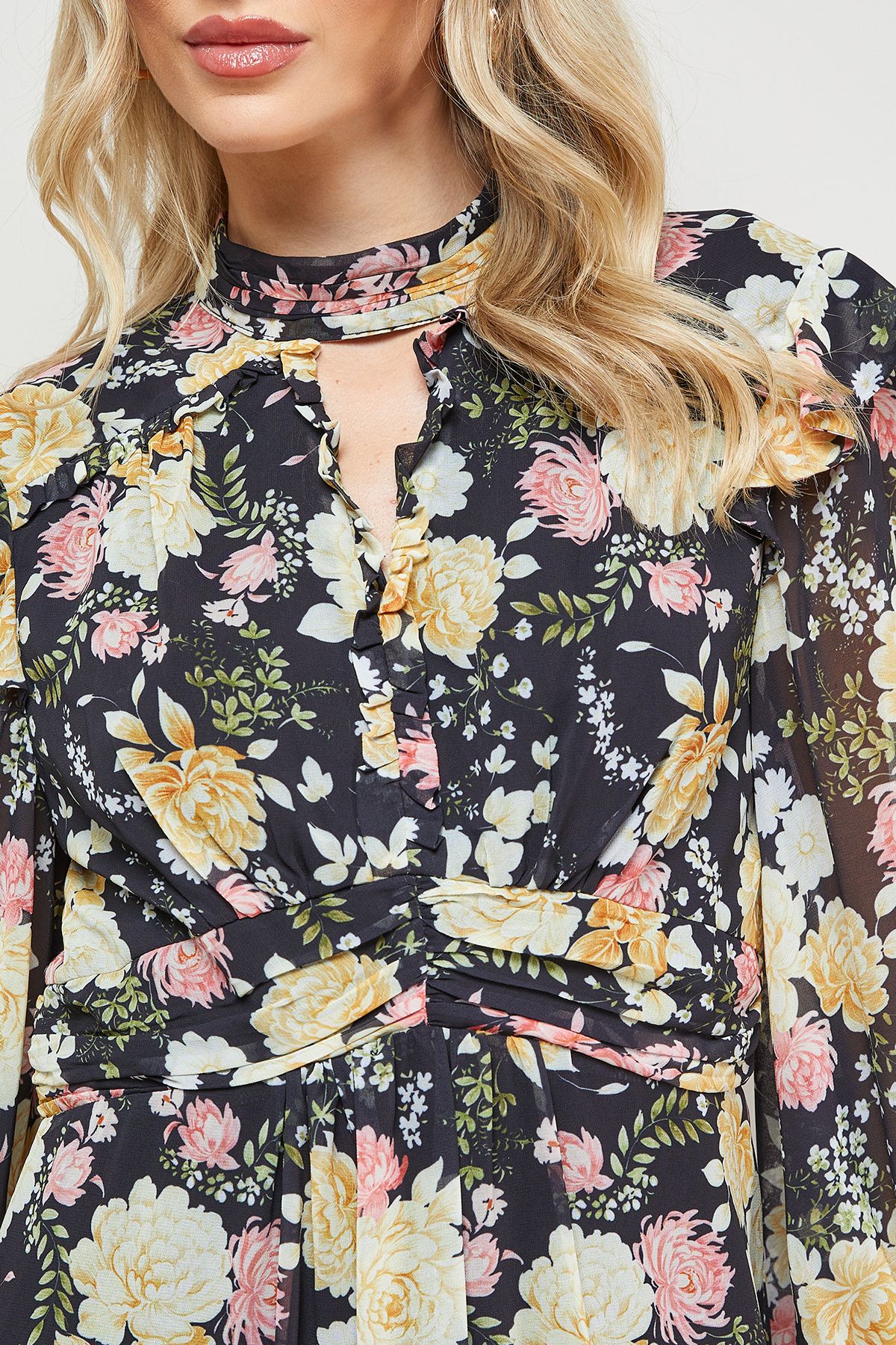 Oasis Printed Ruched High Neck Mini Fit And Flare Dress Multi image 5