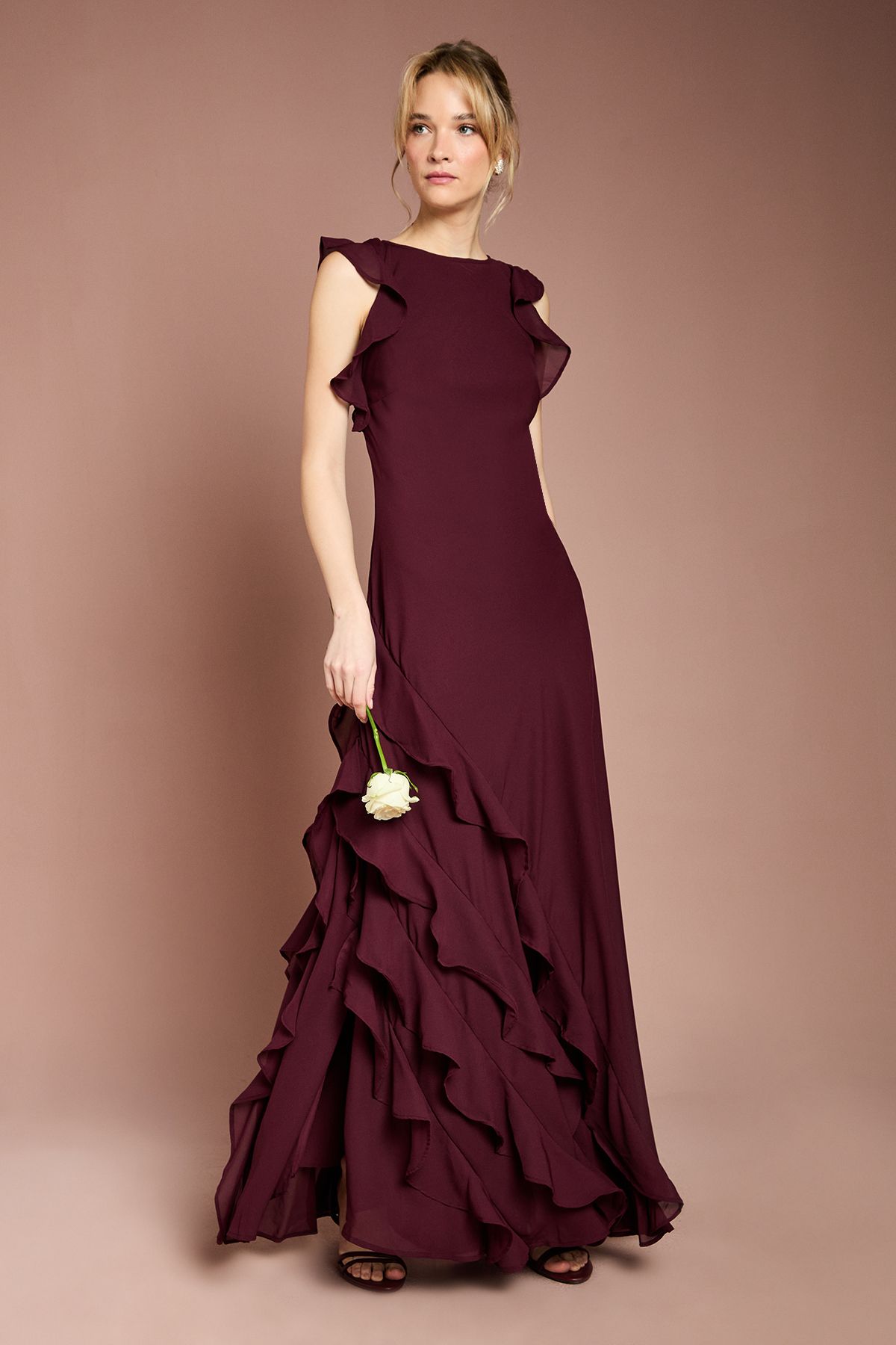 Coast Coast Honoured Ruffle Georgette Maxi Bridesmaid Dress Malbec image 1