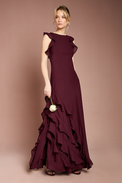 Coast Coast Honoured Ruffle Georgette Maxi Bridesmaid Dress Malbec