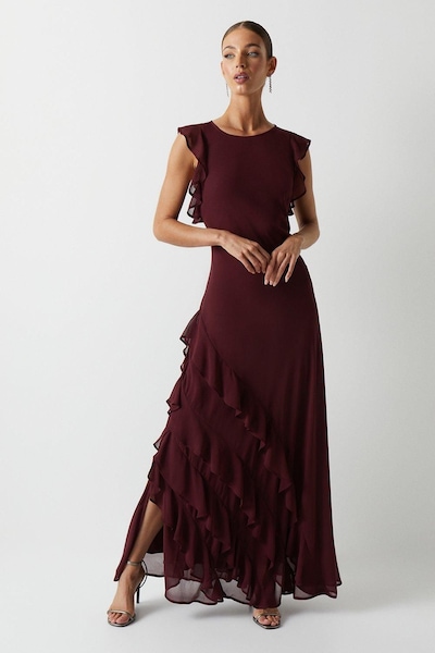 Coast Coast Honoured Ruffle Georgette Maxi Bridesmaid Dress Malbec