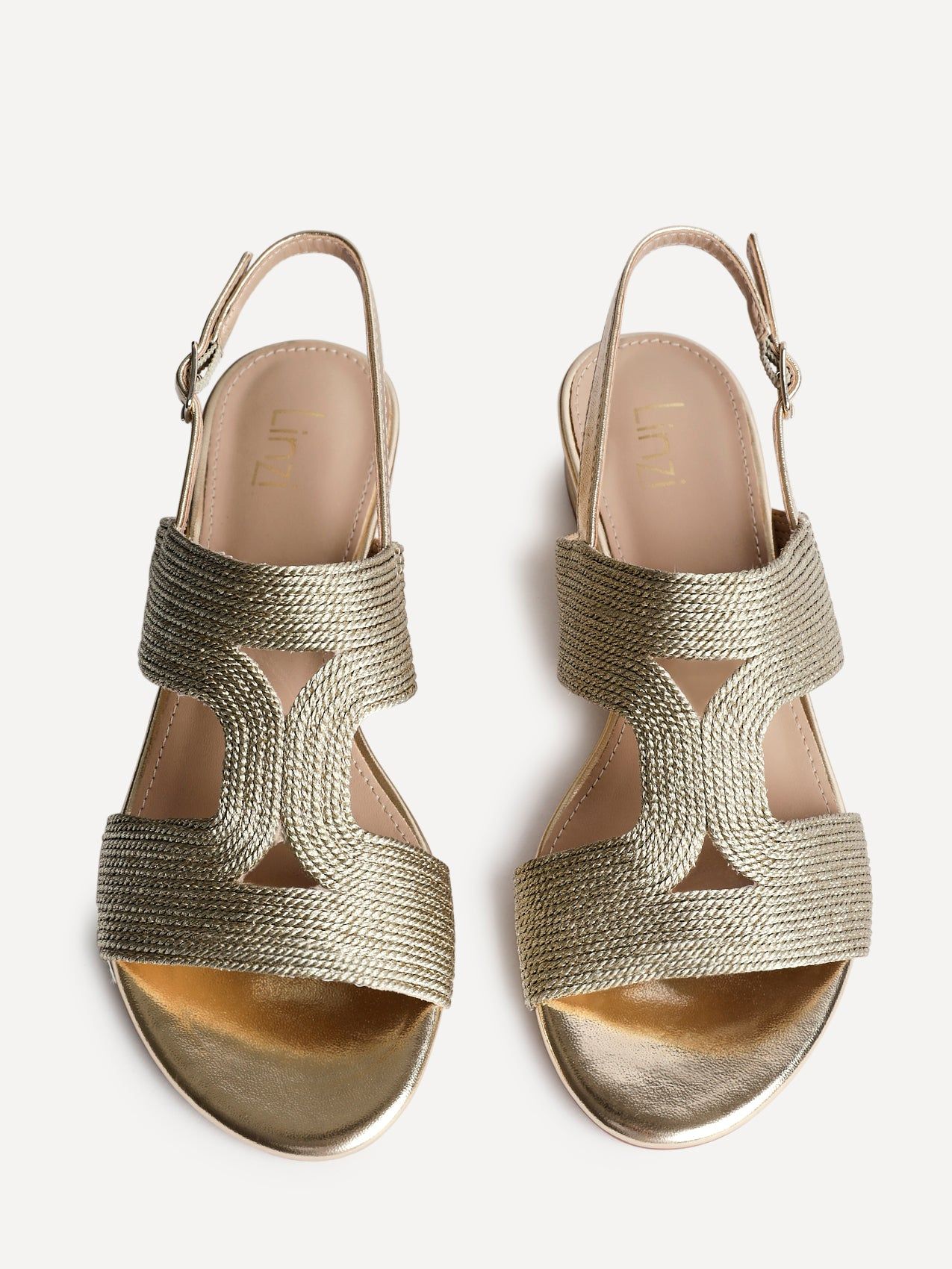 Linzi Reeva Gold Woven Slingback Low Block Heeled Sandals image 5