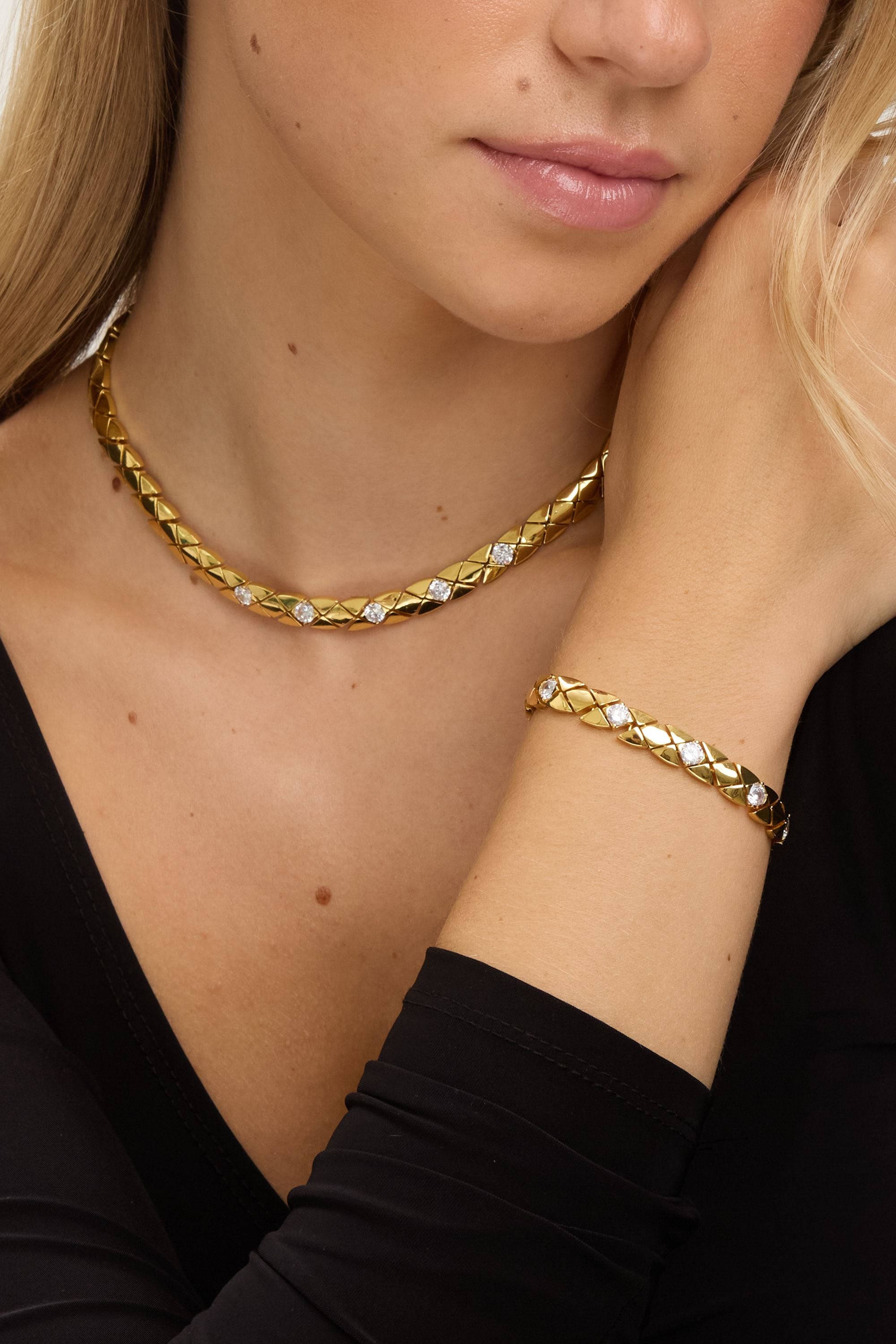 Jon Richard 18K Gold Plated and Crystal Flat Chain Bracelet image 2