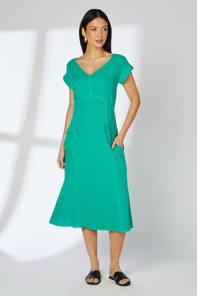 Principles Green Gauze Seam Detail Midi Dress Green
