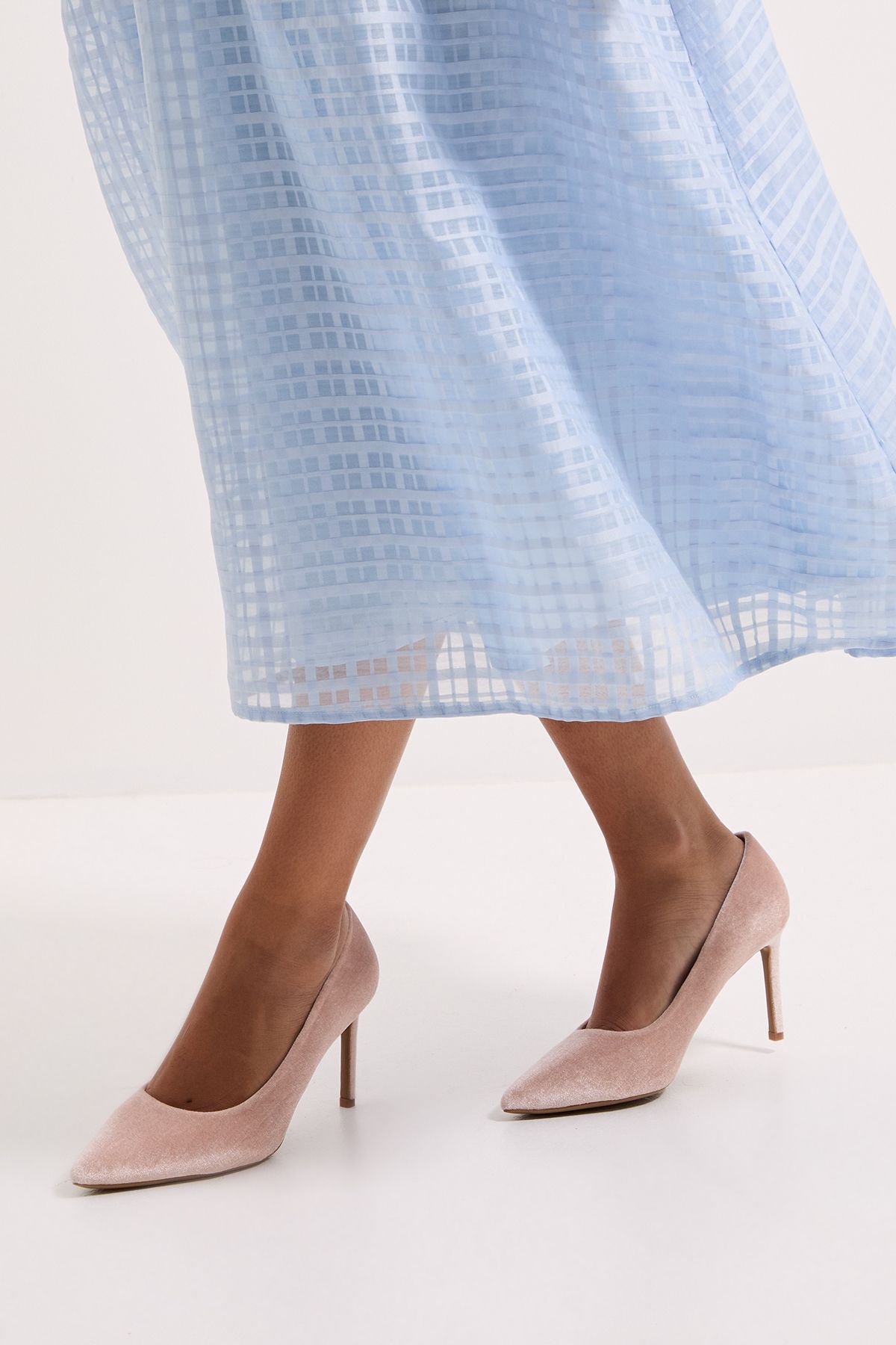 Dorothy Perkins Wide Fit Dash Velvet Pointed High Stiletto Heel Court Shoes Champagne