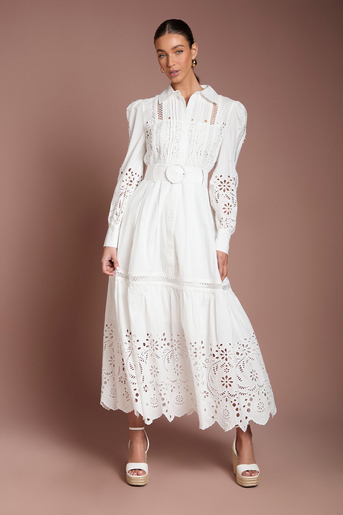 Coast Lace Tiered Detail Shirt Dress Ivory