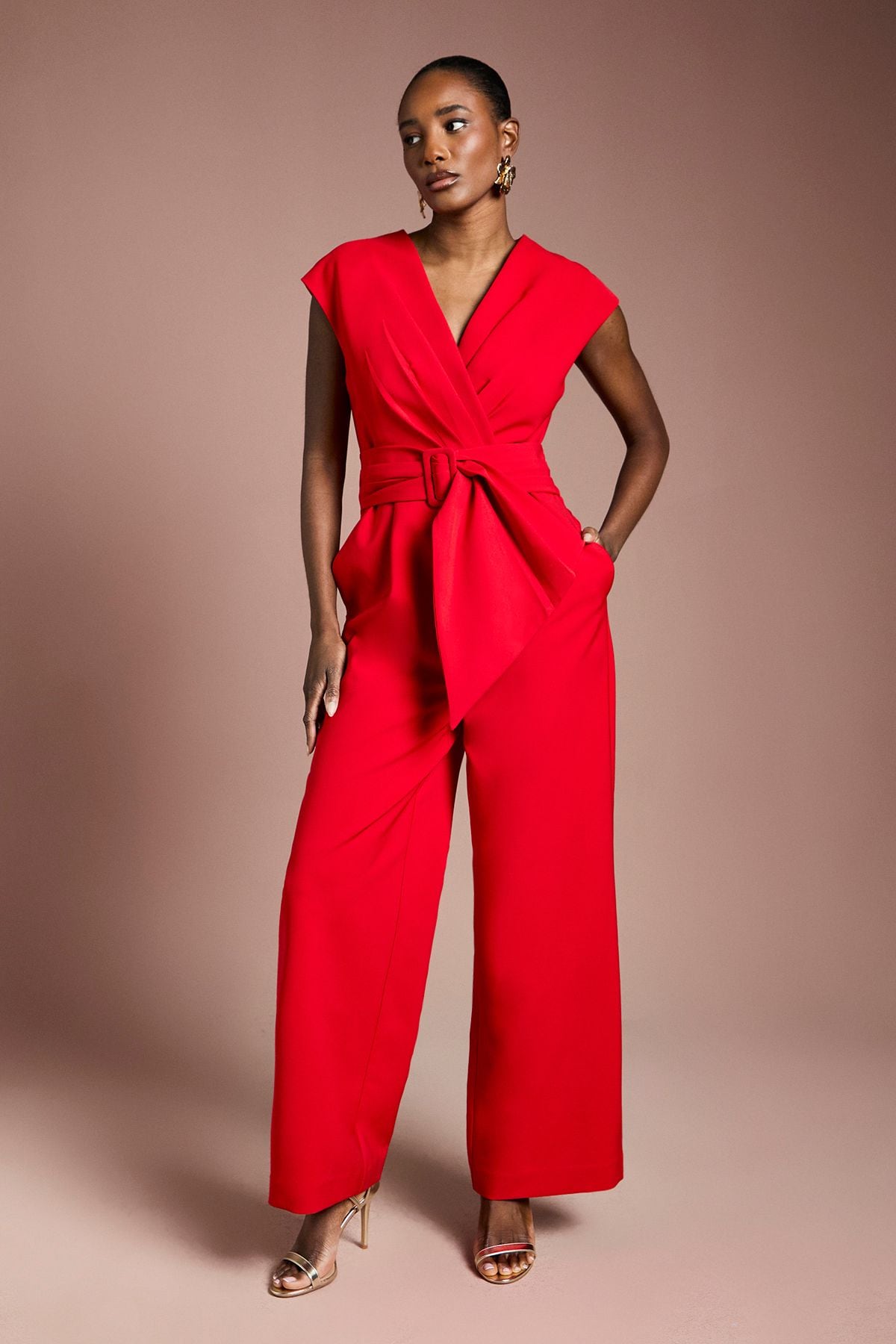 Coast Belted Crepe Jumpsuit Red image 1