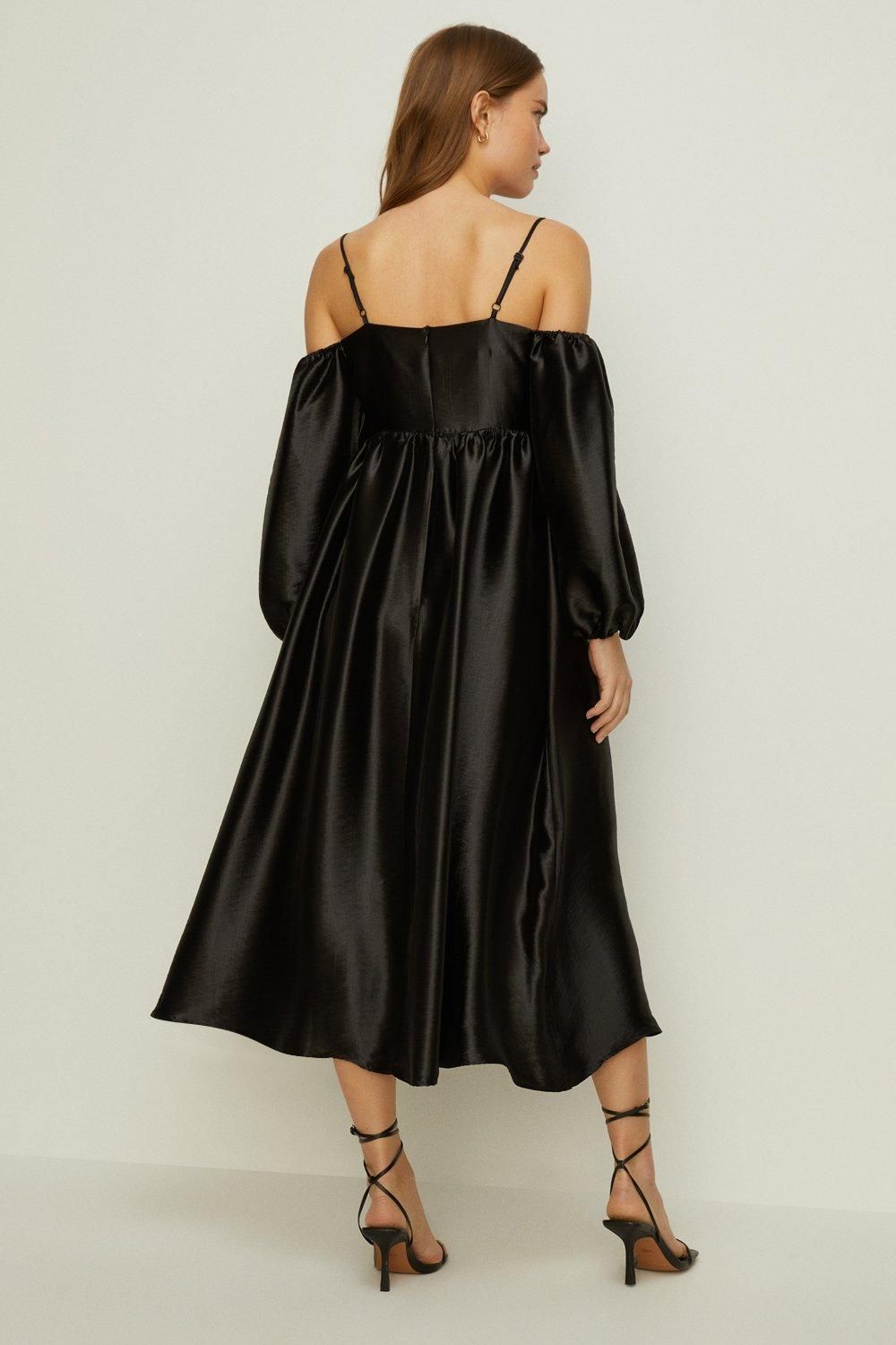 Oasis Rachel Stevens Cold Shoulder Satin Dress Black image 3