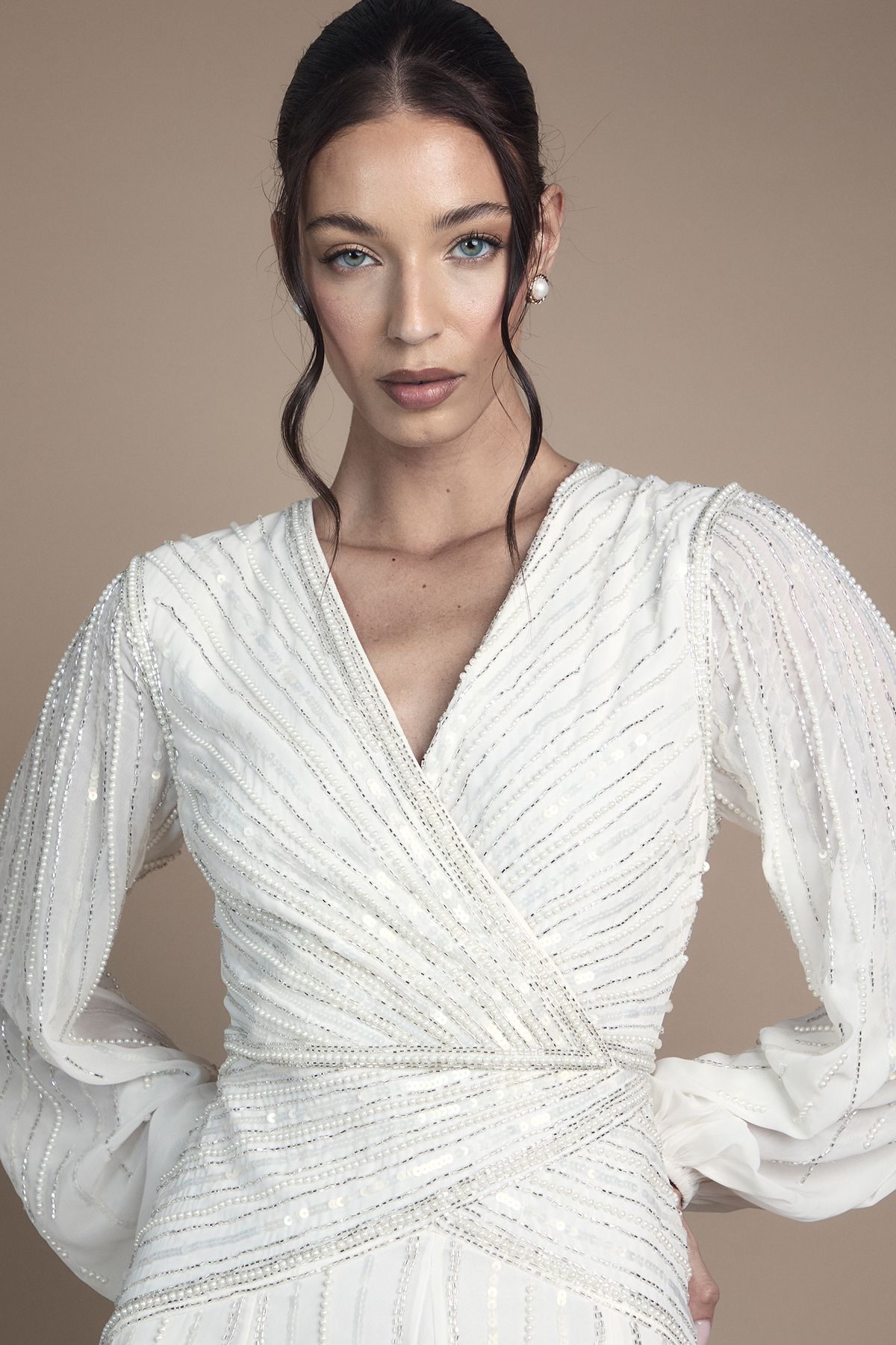 Coast Long Sleeve Linear Embellished Wedding Dress Ivory image 4