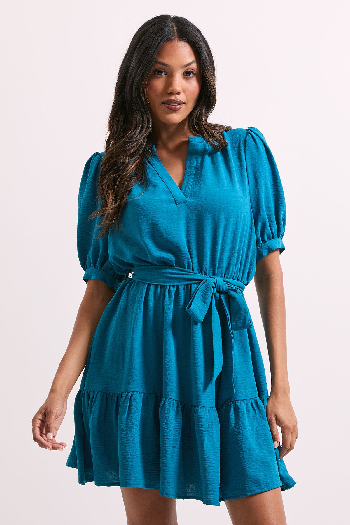 Dorothy Perkins Overhead Belted Puff Sleeve Mini Dress Teal image 4