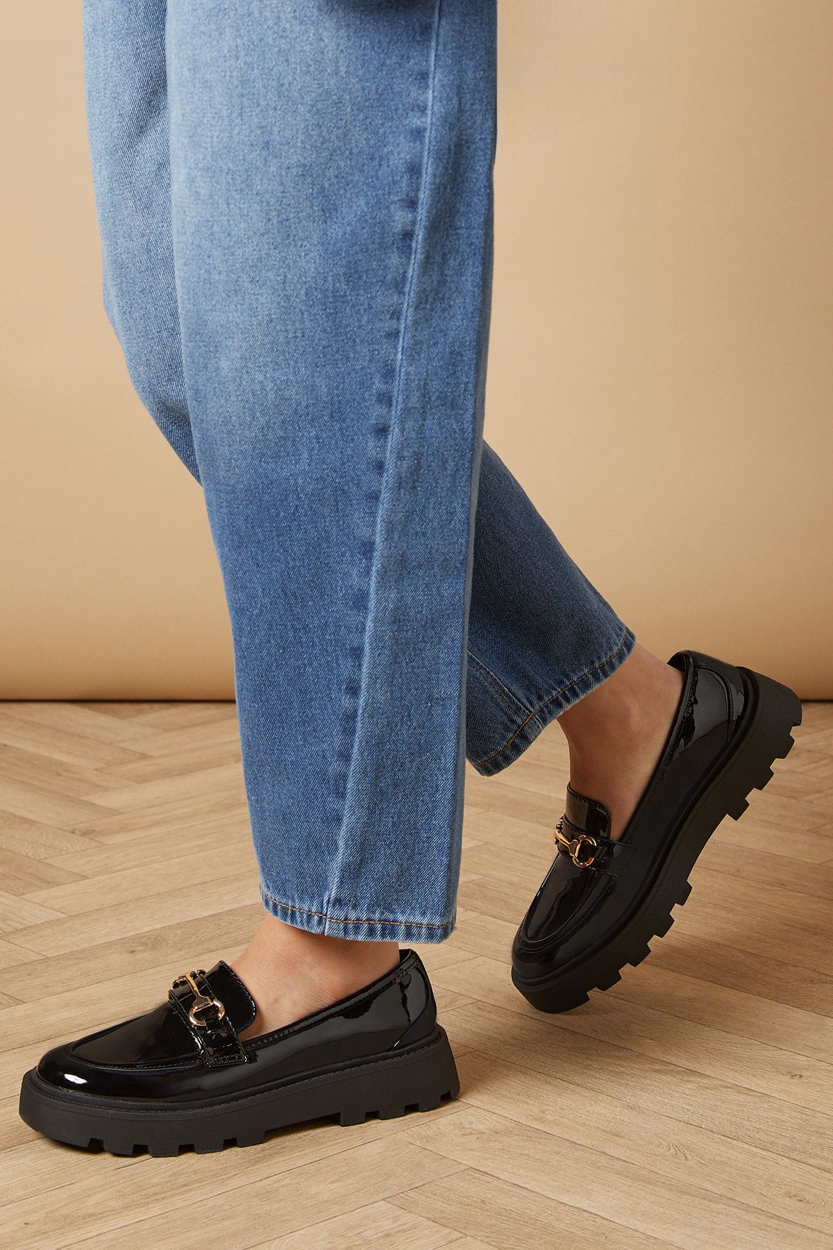 Oasis Brisa Faux Leather Chunky Snaffle Detail Penny Loafers True Black image 1