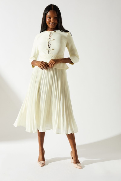 Coast Crepe Pleat Lace Dress Ivory