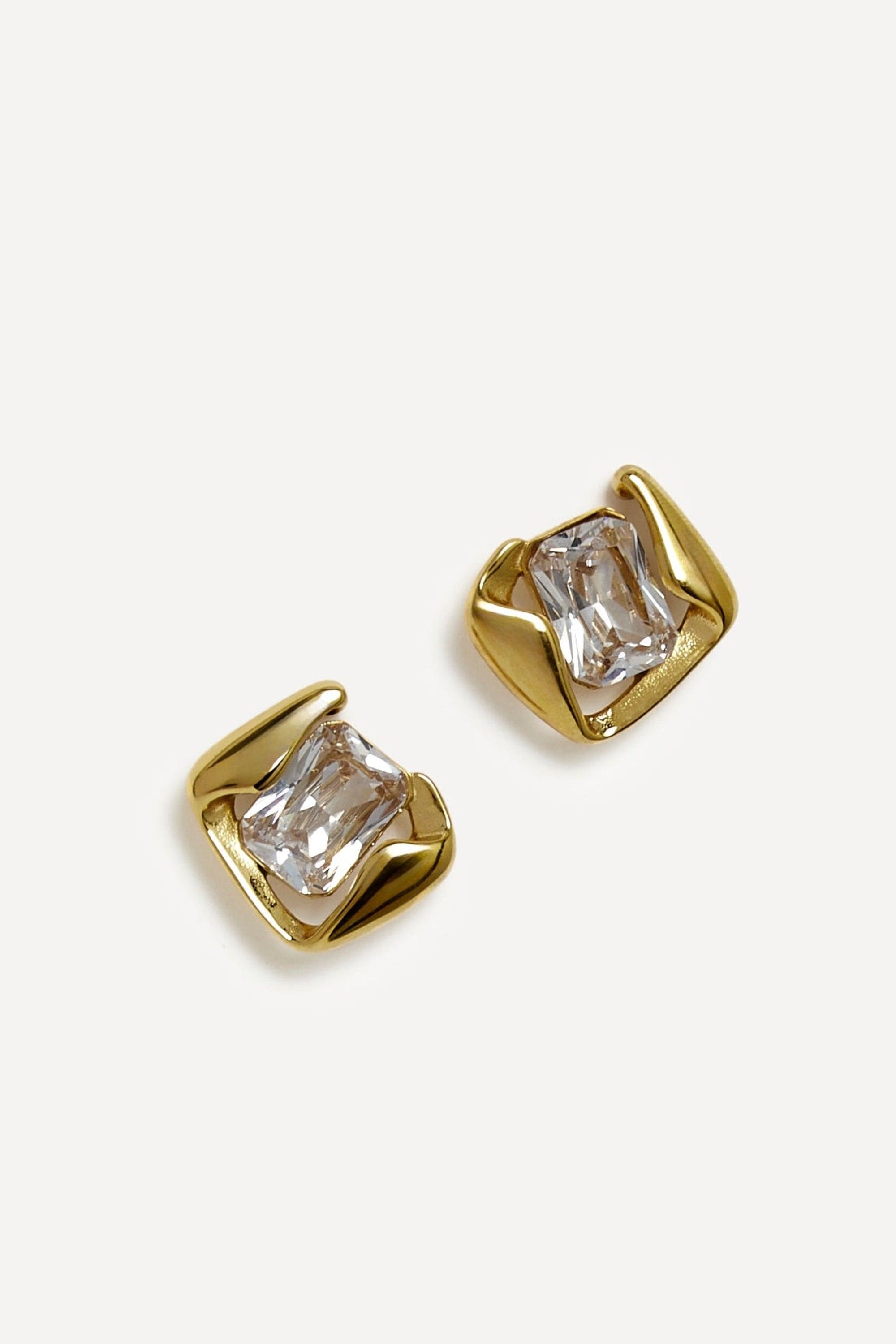 Linzi Ice Gold Crystal Square Stud Earrings image 3