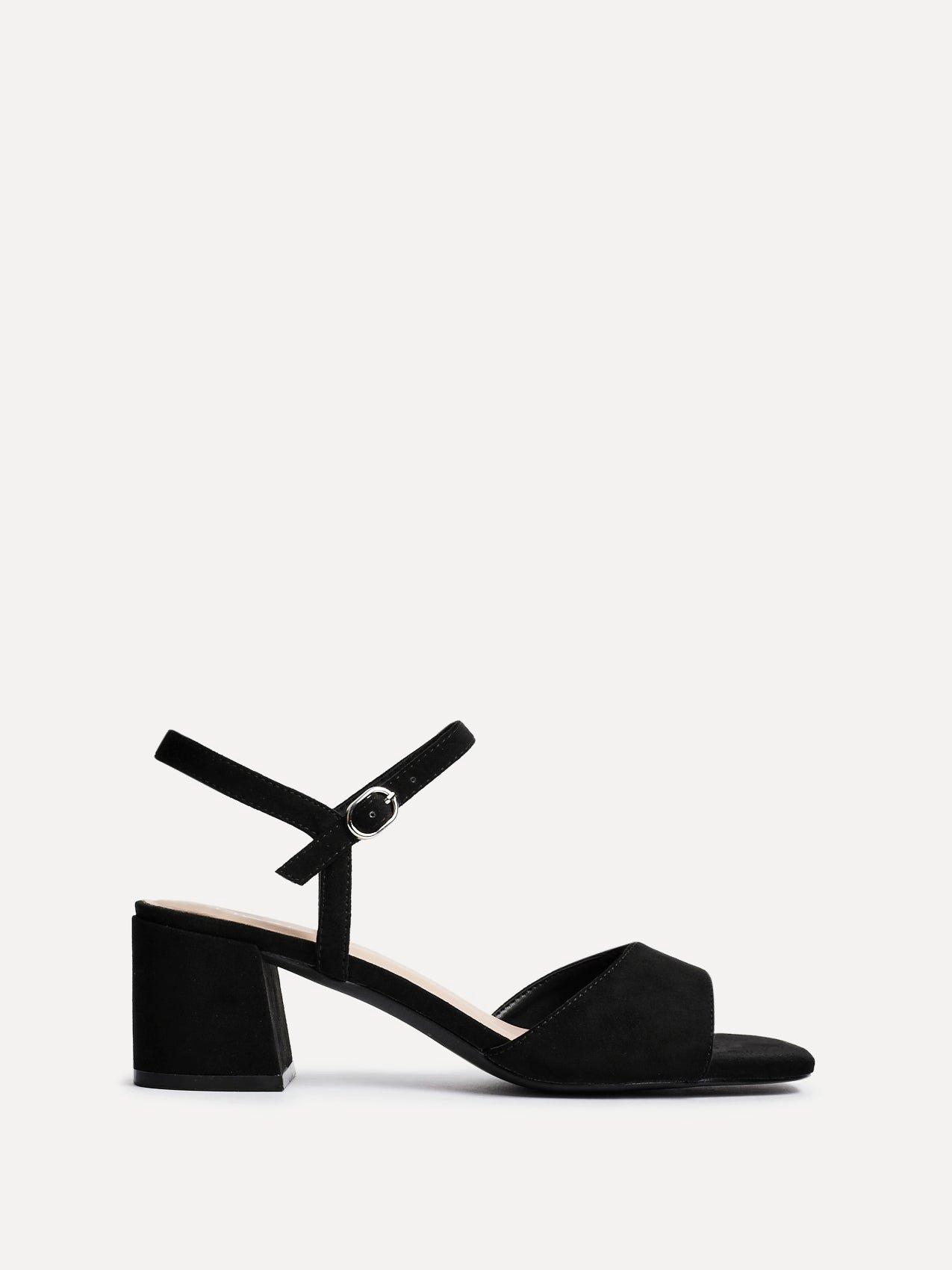 Linzi Darlene Black Faux Suede Low Block Heeled Sandals image 1