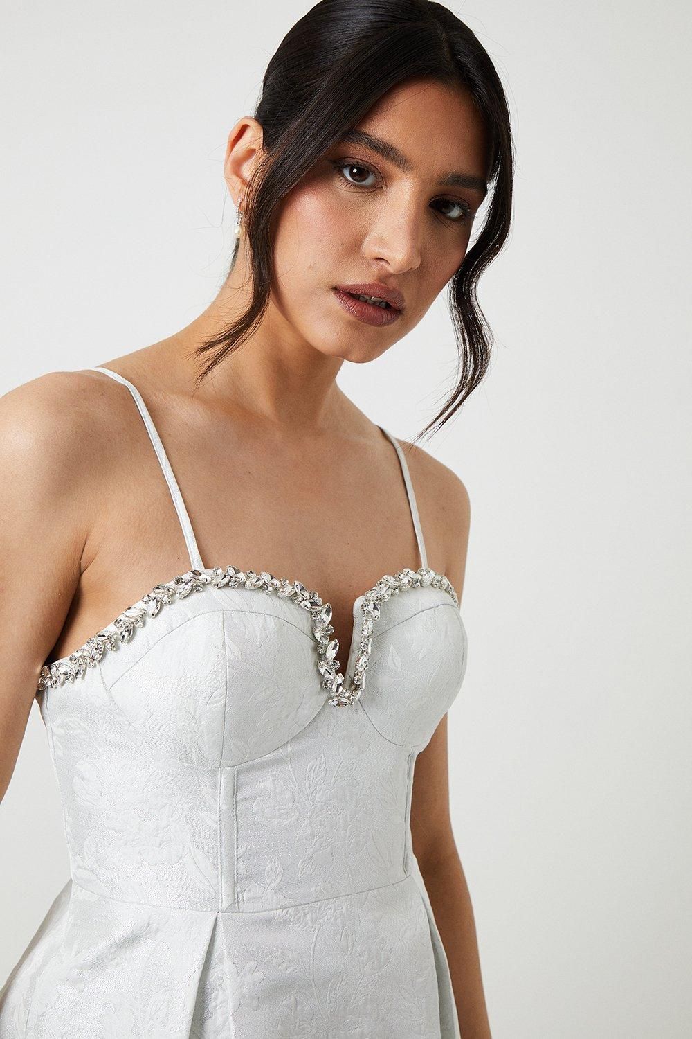 Coast Corset Bodice Jacquard Mini Bridal Dress Ivory image 4