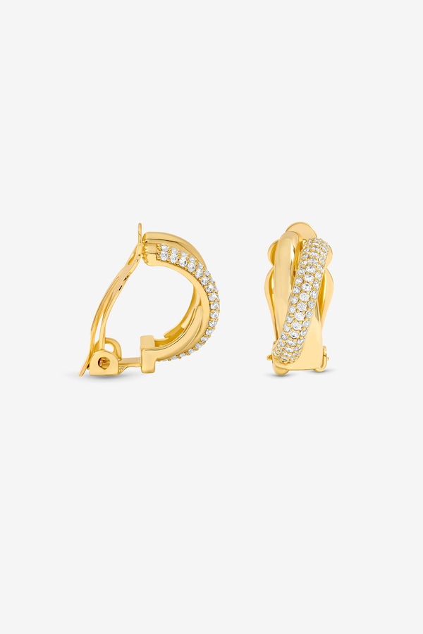 Jon Richard Gold Plated Pave and Polished Hoop Clip Earrings