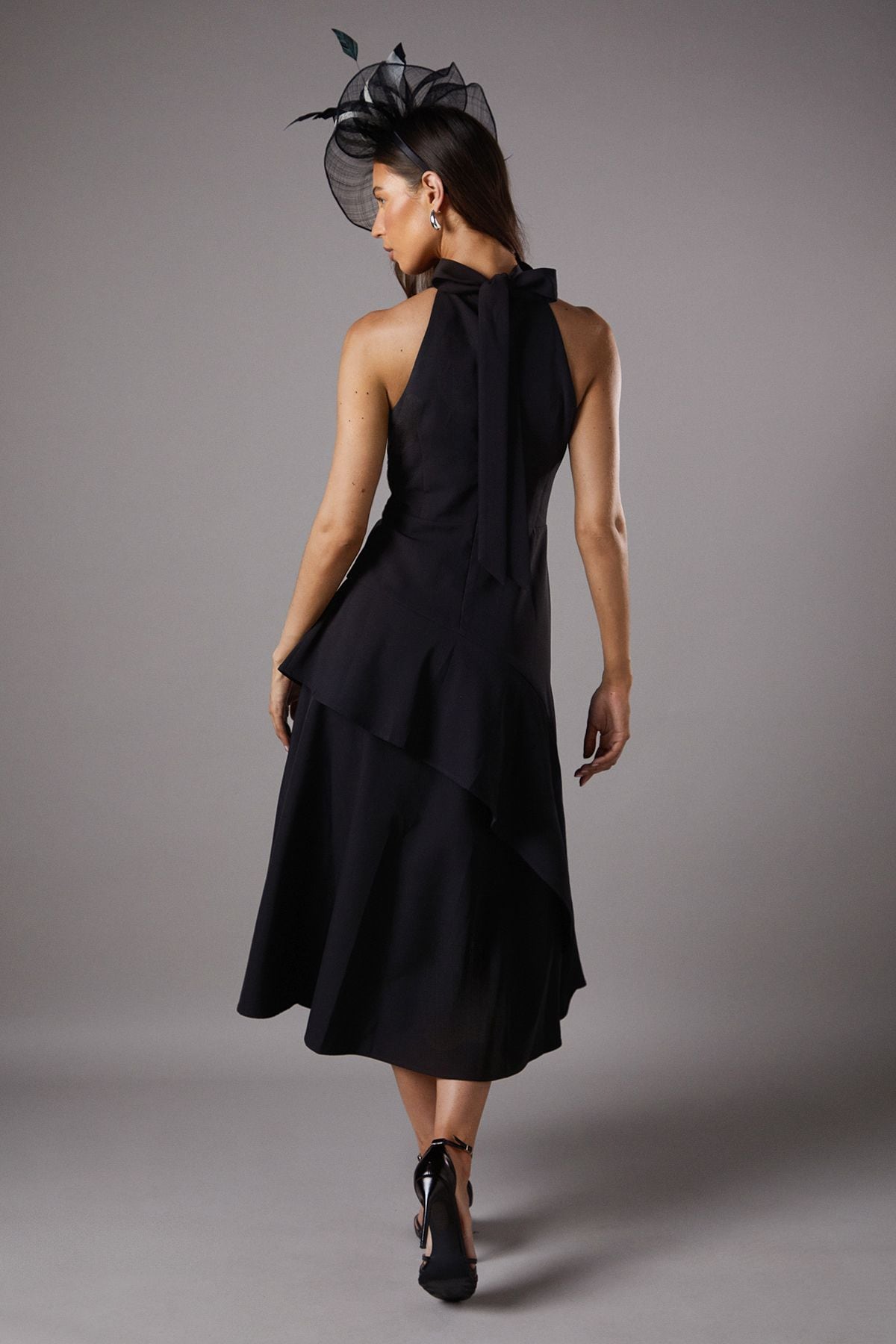 Coast High Neck Corsage Detail Midi Dress Black image 3
