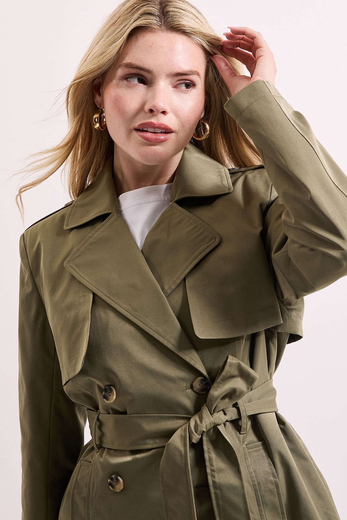 Dorothy Perkins Double Breasted Belted Trench Coat Khaki image 3