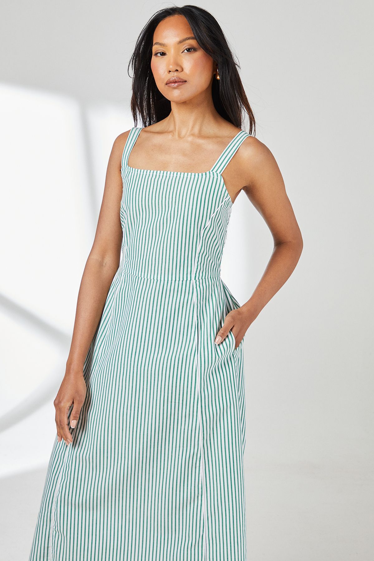 Principles Green Stripe Square Neck Cami Midaxi Dress Green image 2