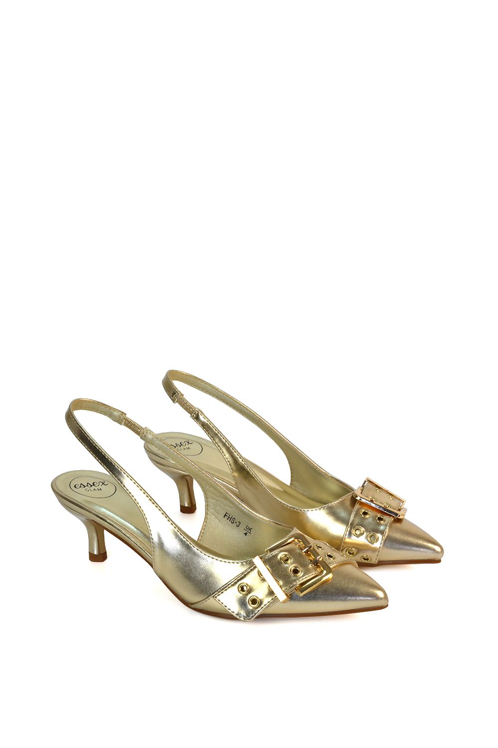 XY London 'Lexi' Pointed Toe Slingback Low Kitten Heels With Buckle Detail image 4