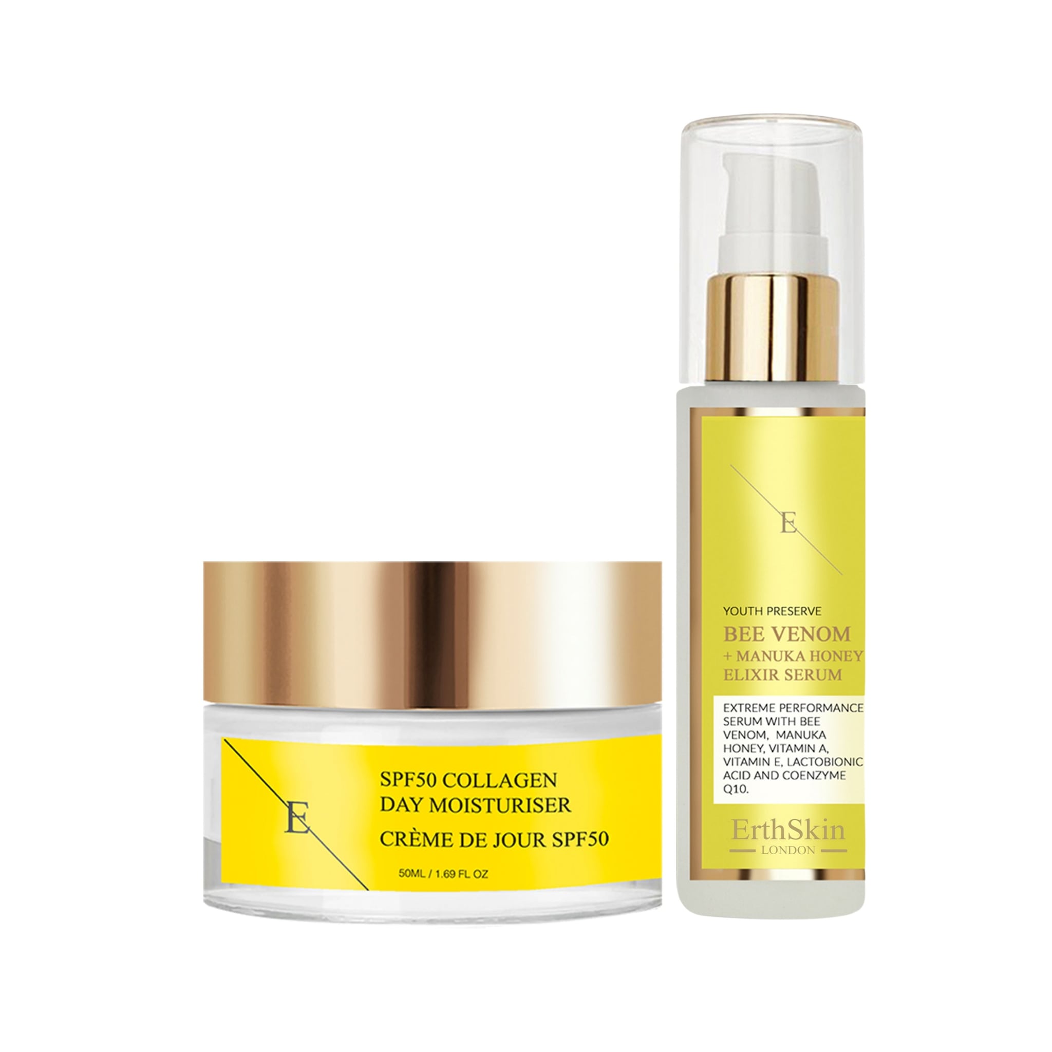 Erth Skin London Age-Defying Power Duo Bee Venom & Manuka Honey Elixir Serum 60ml + SPF 50 Collagen Day Cream 50ml image 1
