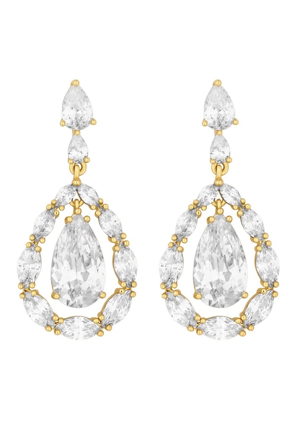 Jon Richard Gold Plated Open Pear Shape Cubic Zircoia Crystal Pear Drop Earrings