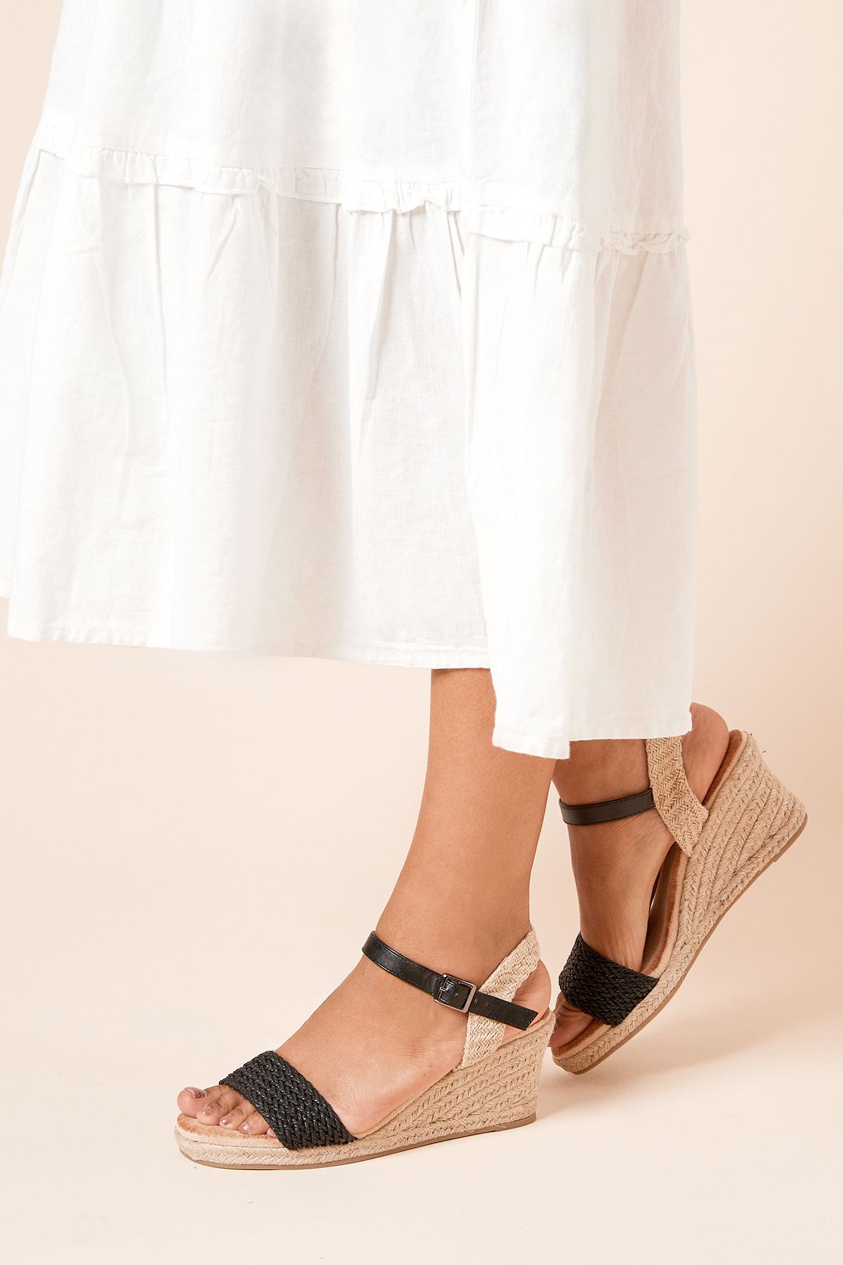 Dorothy Perkins Petra Woven Front High Espadrille Wedge Sandals Black image 1