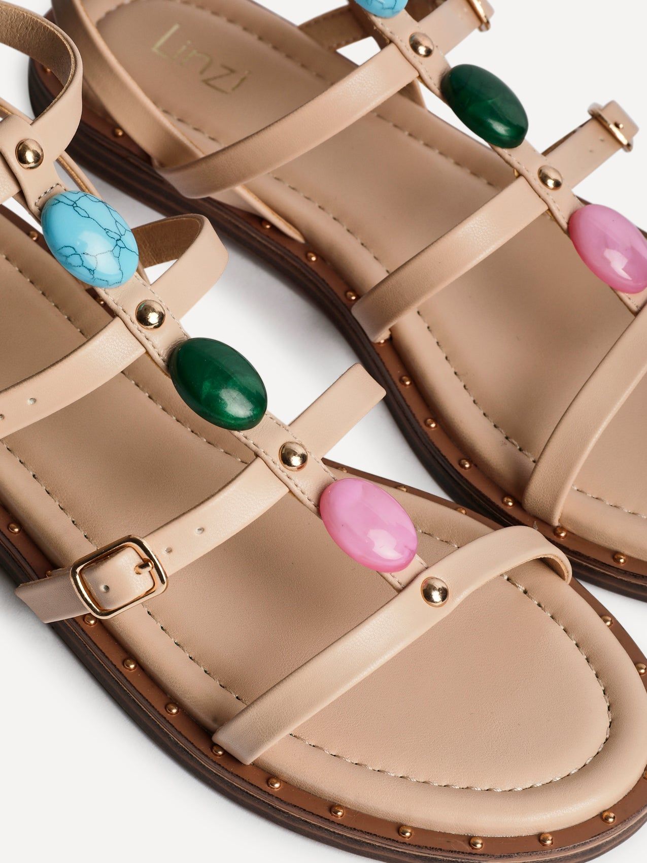 Linzi Mimi Nude Faux Leather Embellished Gladiator Flat Sandal image 5