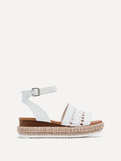 Linzi Evie White Faux Leather Cut Out Woven Espadrille Inspired Platform Wedge