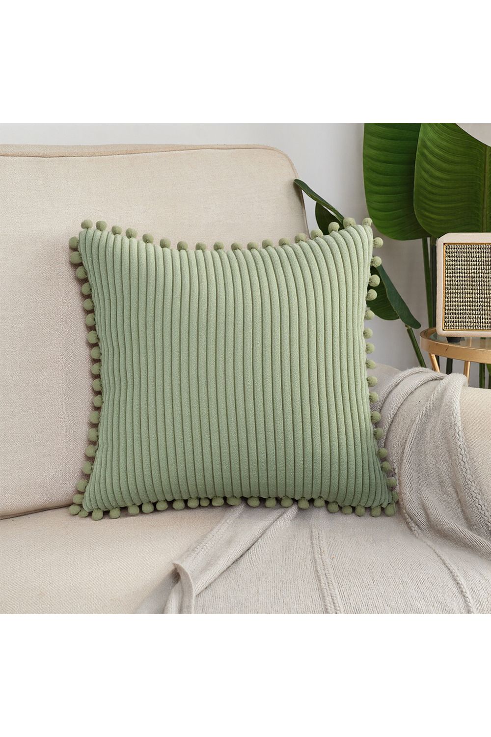 Living and Home Polyester Cushion Cover with Pom-Pom Trim image 10