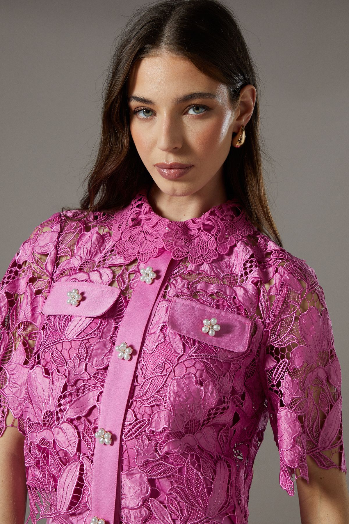 Coast Lace Pearl Button Shirt Pink image 2