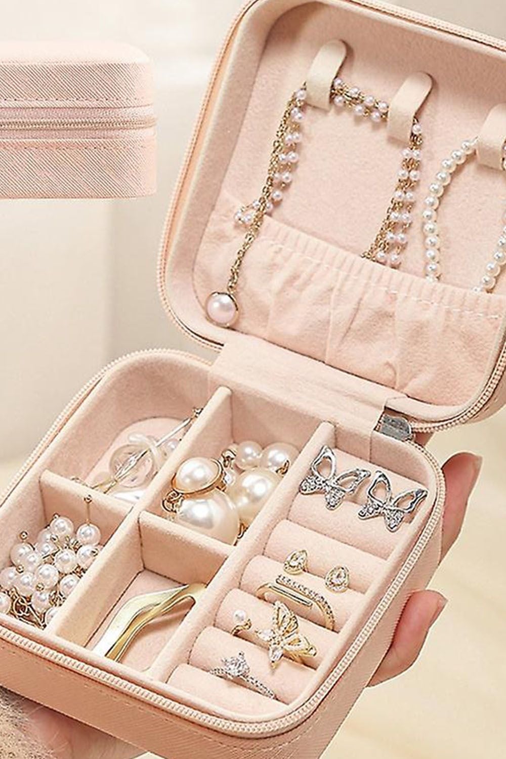 Living and Home Mini Portable PU Leather Jewelry Box Organizer Travel Jewellery Display Holder for Women image 6