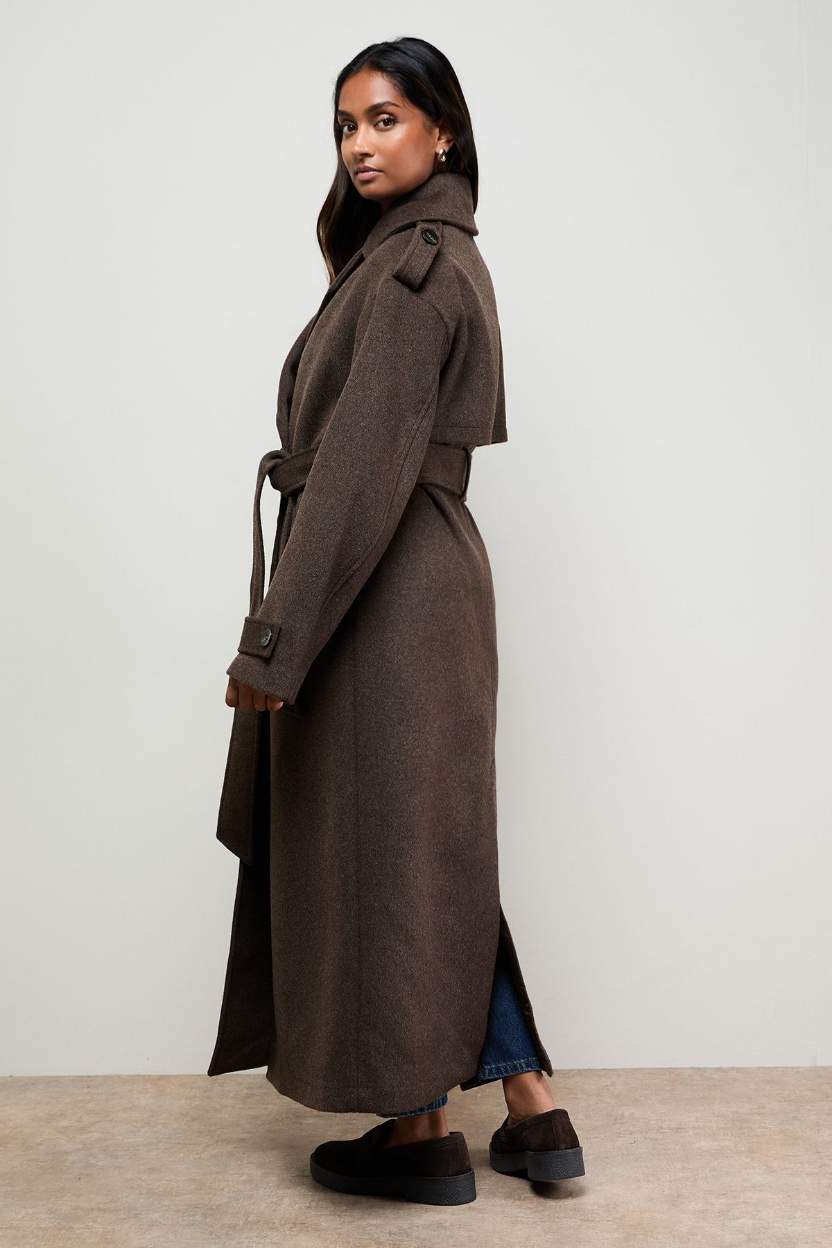 Oasis Relaxed Wool Trench Chocolate image 3