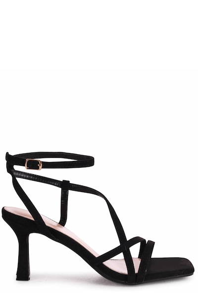 Linzi Ella Black Faux Suede Strappy Square Toe Heeled Sandal