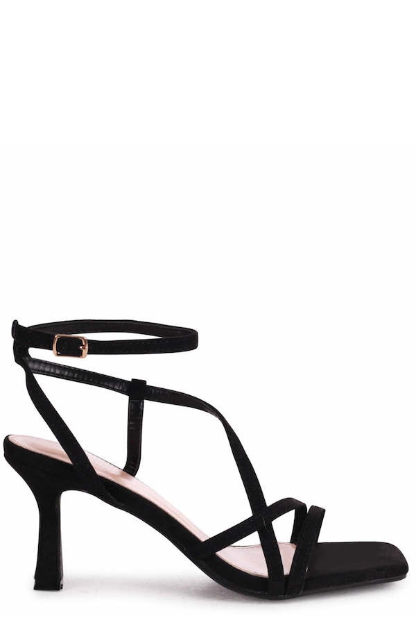 Linzi Ella Black Faux Suede Strappy Square Toe Heeled Sandal