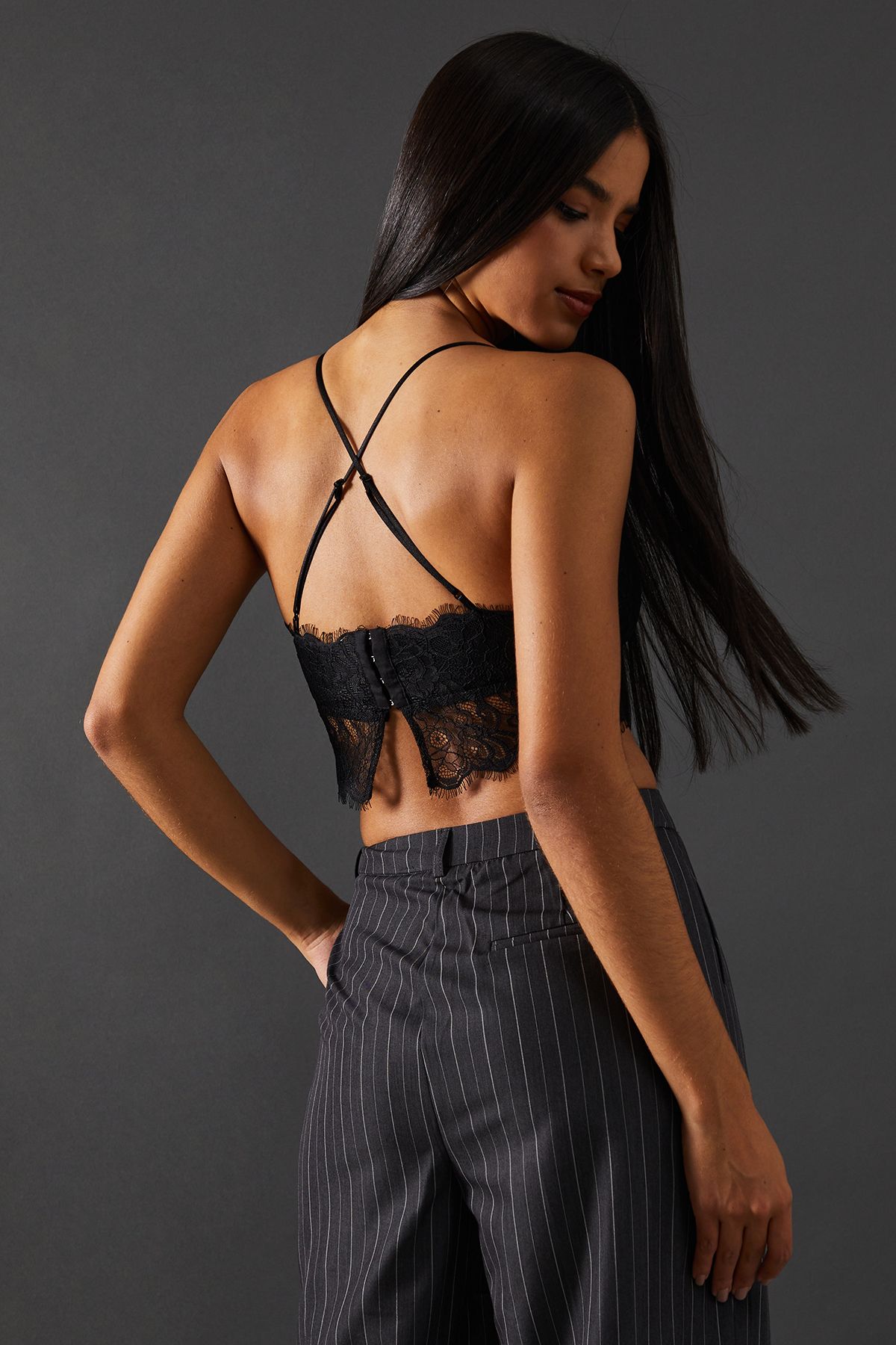 Warehouse Soft Lace Cross Back Bralette True Black image 3
