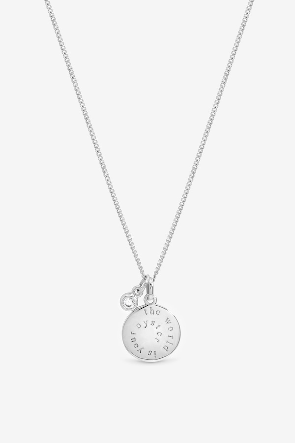 Inicio Sterling Silver Plated 'The World Is Your Oyster' Pendant - Gift Pouch