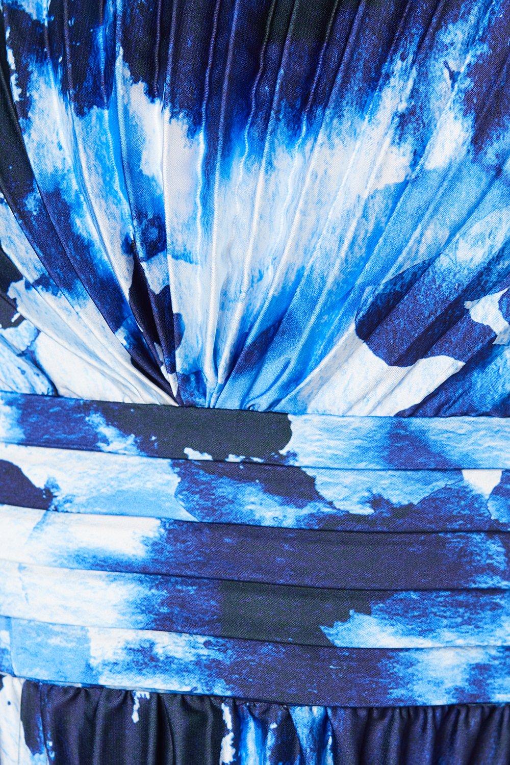 Coast Printed Pleated Satin Midi Wedding Guest Dress Navy image 5