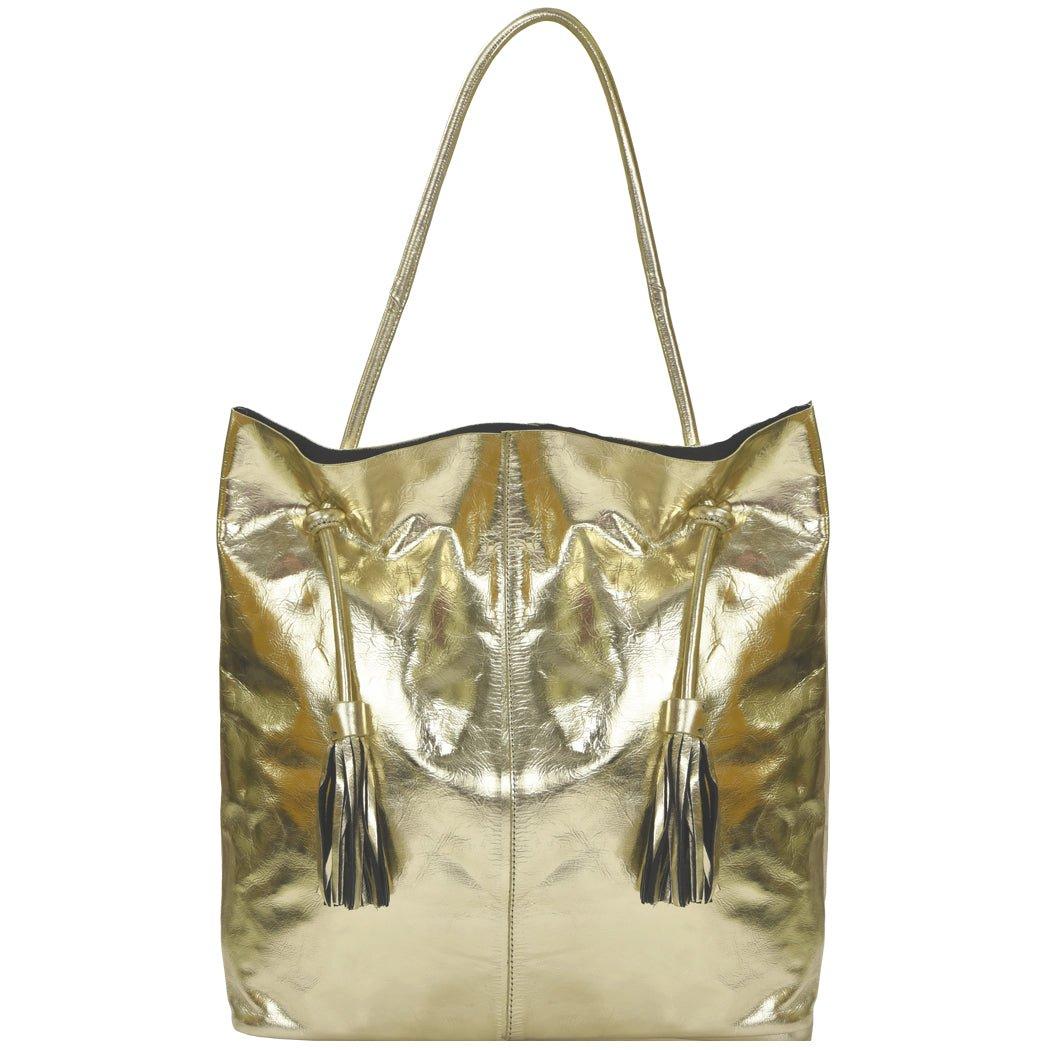 Sostter Gold Drawcord Metallic Leather Hobo Shoulder Bag image 1