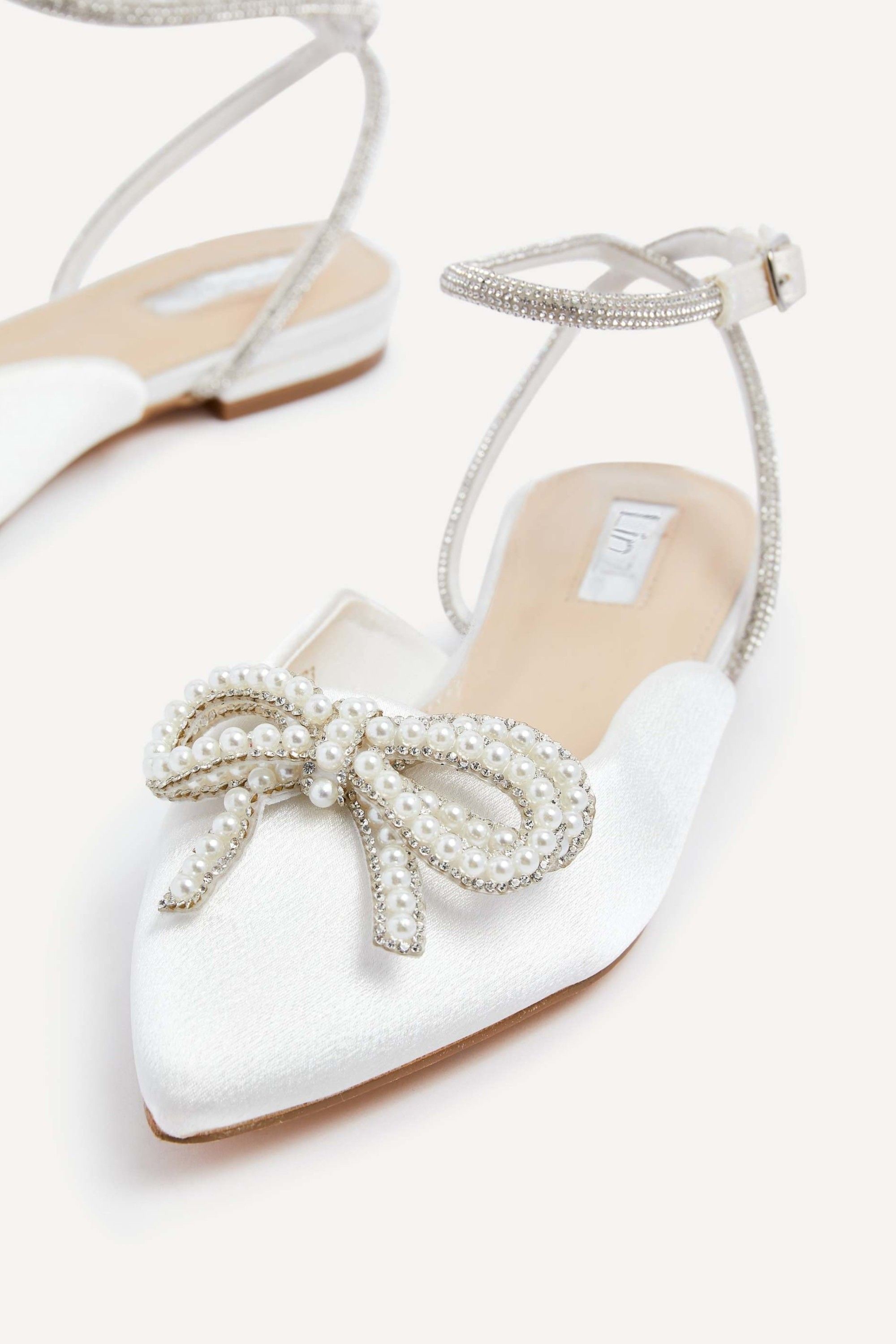 Linzi Lalita Ivory Satin Bow Embellished Flat Mules image 3