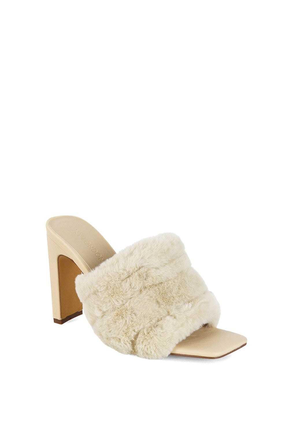 XY London 'Hunter' Fluffy Faux Fur Square Toe Slim Block Heel Mules image 2