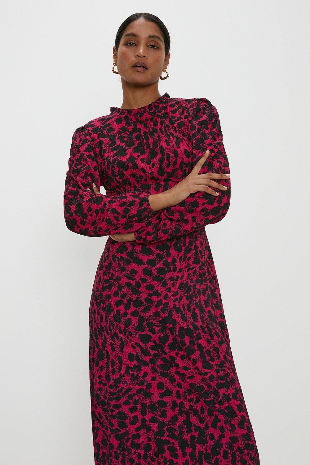 Dorothy Perkins Pink Leopard Frill Neck Midi Dress Pink image 2