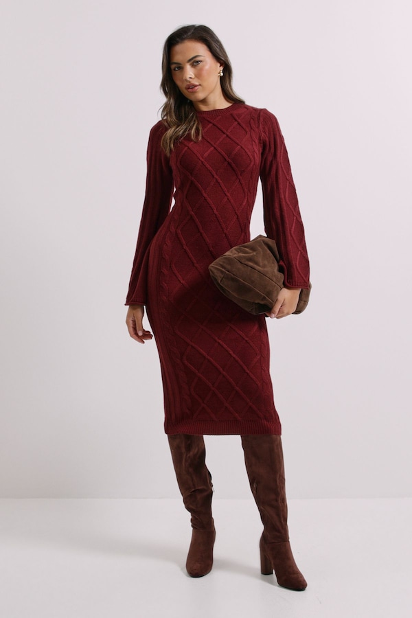 Dorothy Perkins Cable Detail Midi Dress Berry