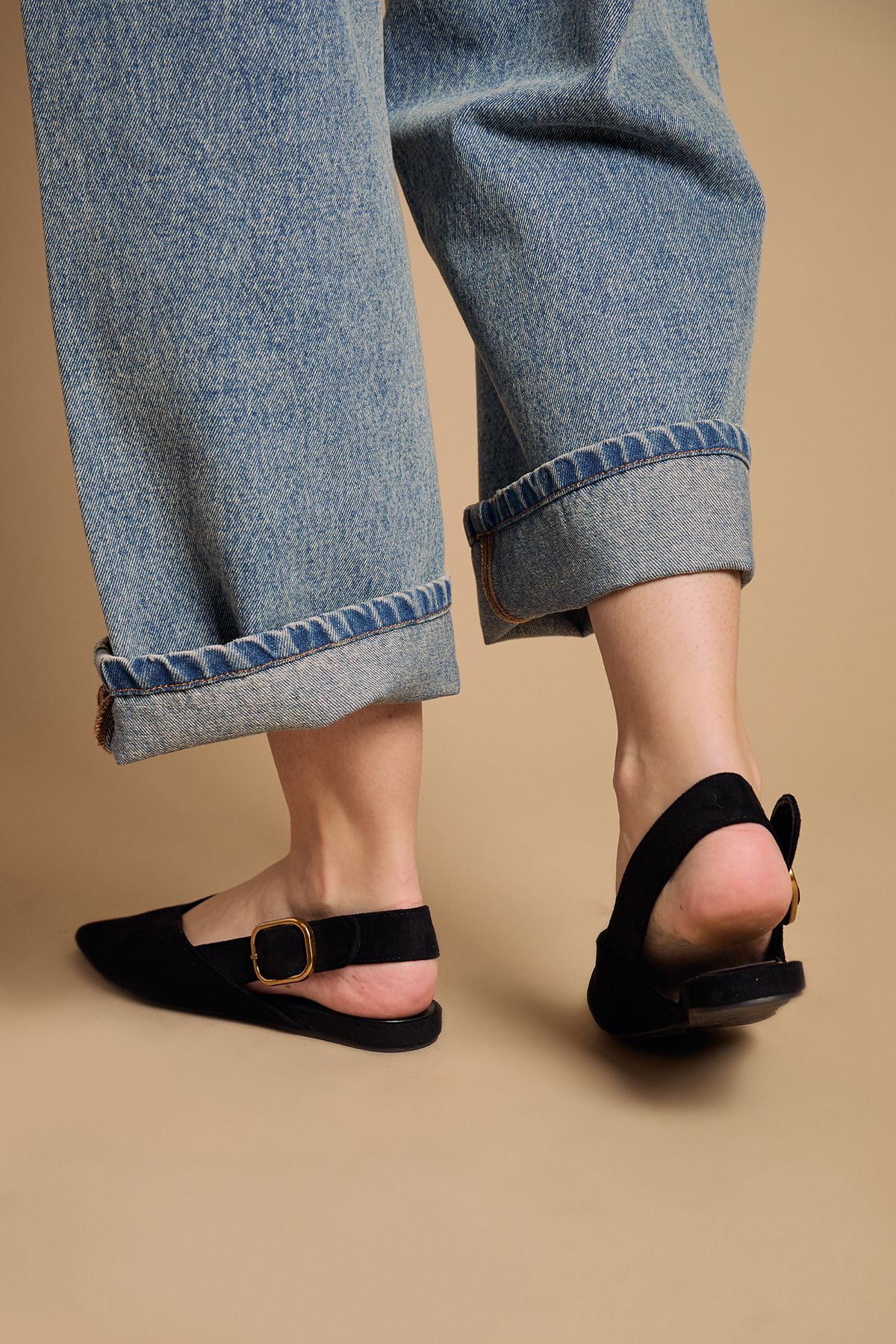 Oasis Binx Faux Suede Slingback Pointed Flat Shoes Natural Black image 3